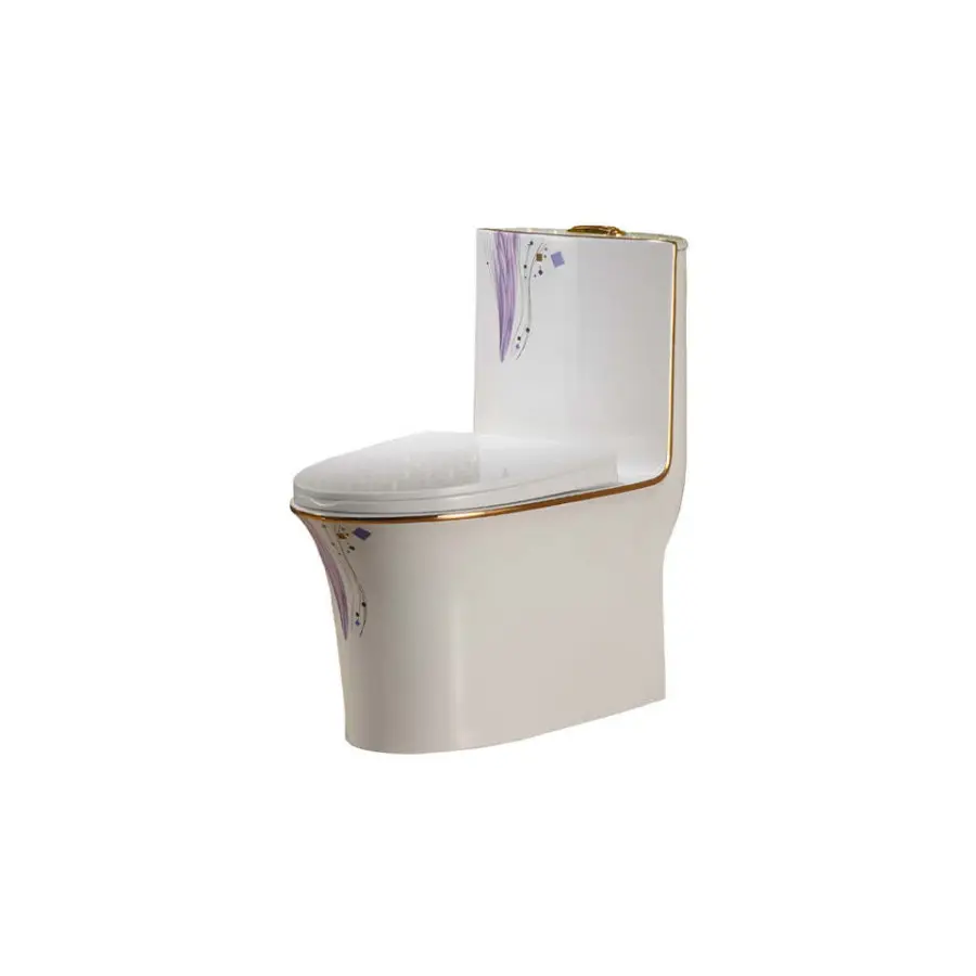 Customized Wholesale Low-price White and Gold Decorated One-piece WC Luxury Home Bathroom Toilet — image 5