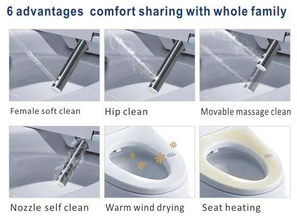 Intelligent Toilet Seat with Instant Hot Water Bubble Flushing Remote Control Side Knob 4 Temperature Settings Self-cleaning — image 7