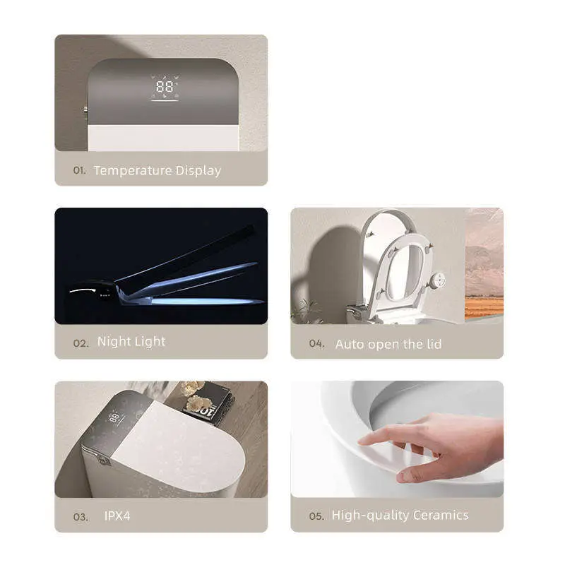 Wholesale One-Piece Smart Toilet with No Water Pressure Limit Built-in Pump Knob Heat Flush Foam Shield Heated Seat — image 5