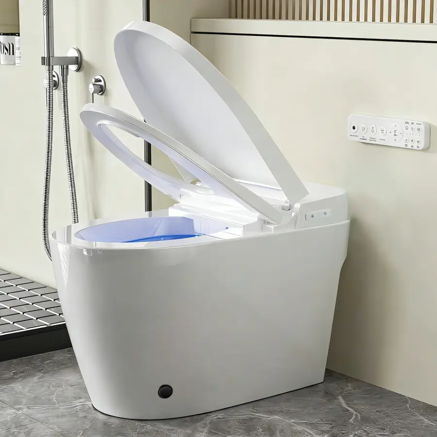 Premium Glossy Ceramic Easy Clean Temperature Status Display Heated Seat Warm Water Wash Smart Toilet for Home Bathroom — view 2