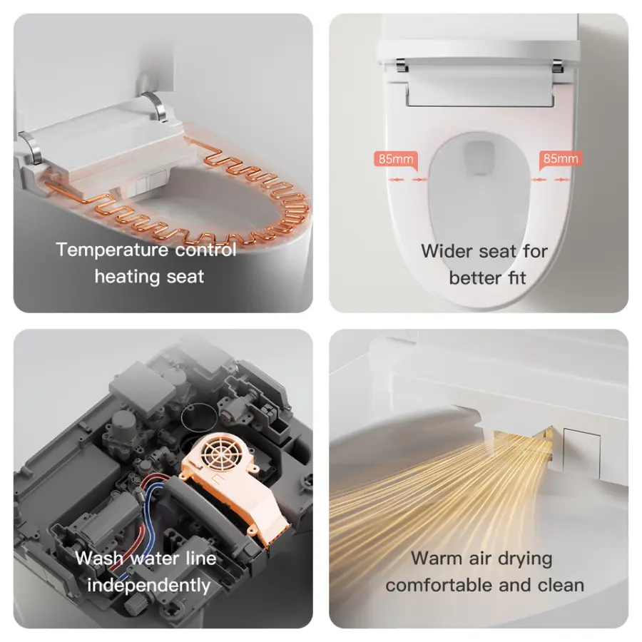 Premium Glossy Ceramic Easy Clean Temperature Status Display Heated Seat Warm Water Wash Smart Toilet for Home Bathroom — view 4