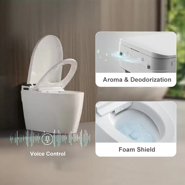 Premium Glossy Ceramic Easy Clean Temperature Status Display Heated Seat Warm Water Wash Smart Toilet for Home Bathroom — view 5
