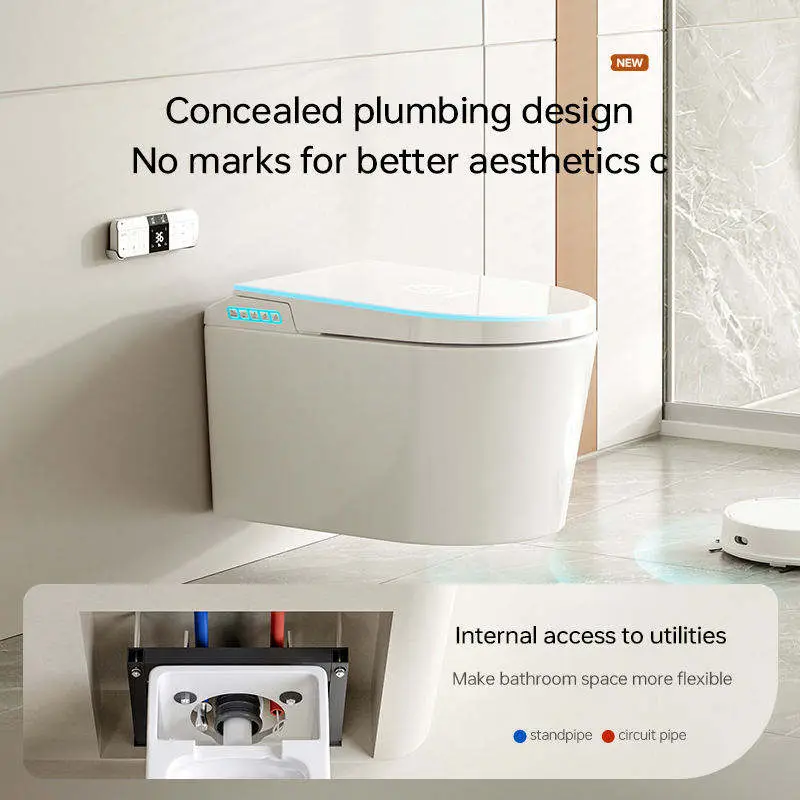 Customized Wall-mounted Smart Toilet with No Water Pressure Limit Wall-mounted Multi-functional Foam Shield Voice Contro — view 3