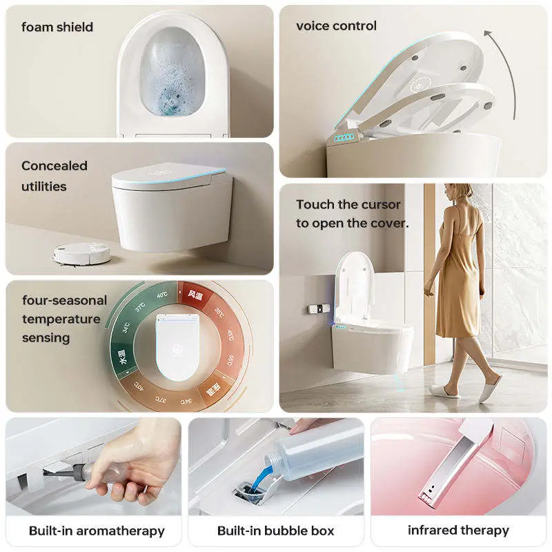 Customized Wall-mounted Smart Toilet with No Water Pressure Limit Wall-mounted Multi-functional Foam Shield Voice Contro — view 5