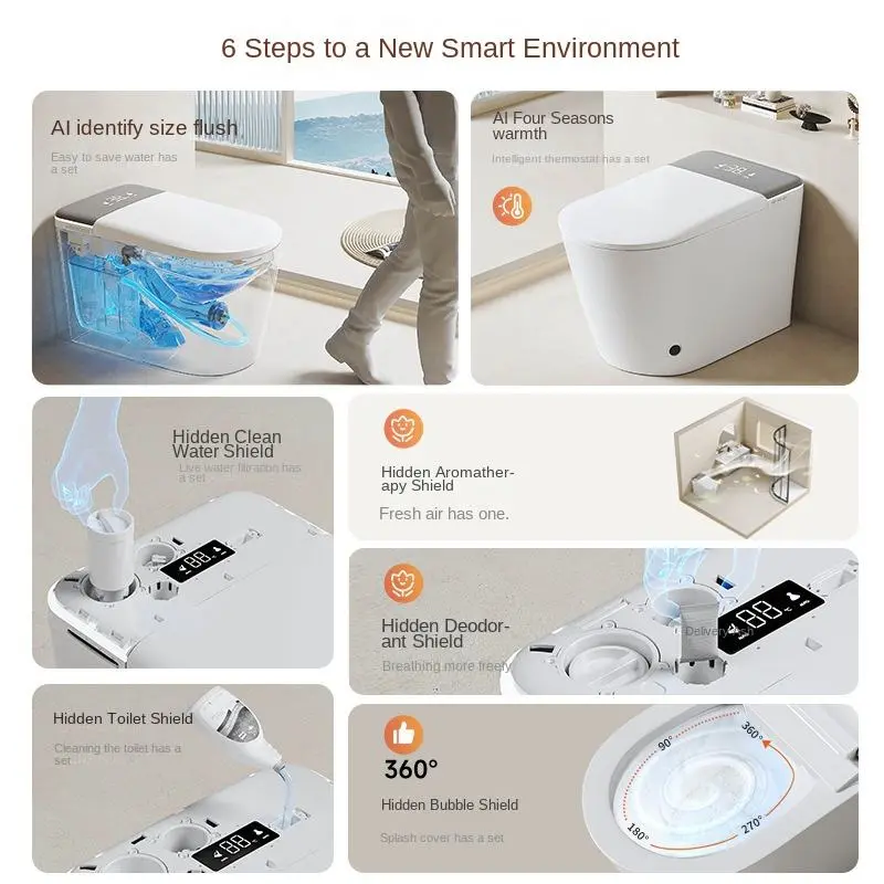 Factory Wholesale No Water Pressure Limit Automatic Lid Opening Integrated Toilet Smart Toilet for Washrooms and Bathrooms — image 3