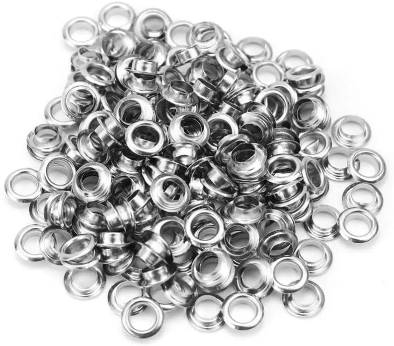 Custom Stainless Steel Garment Eyelets 5mm 12mm 15mm Flat Edge Metal Eyelets Usage for Bags Banner Eyelets — view 1