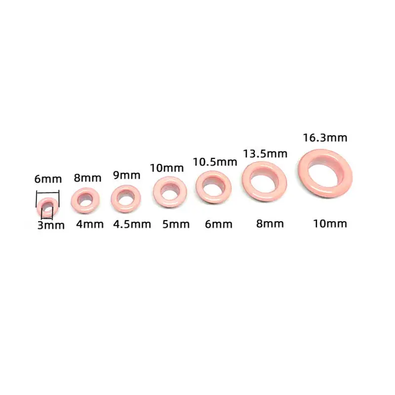 Custom Stainless Steel Garment Eyelets 5mm 12mm 15mm Flat Edge Metal Eyelets Usage for Bags Banner Eyelets — view 3