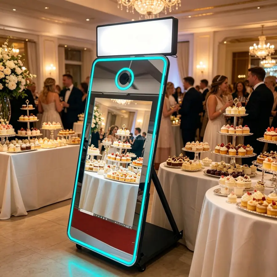 70inch Magic Mirror Smart Photo Booth, 32inch Touch Screen, with Built-in Top Lighting, Front Camera,surround LED Light — view 1