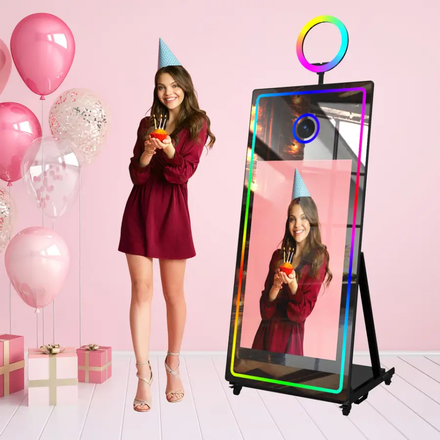 70inch Magic Mirror Smart Photo Booth, 32inch Touch Screen, with Built-in Top Lighting, Front Camera,surround LED Light — view 2