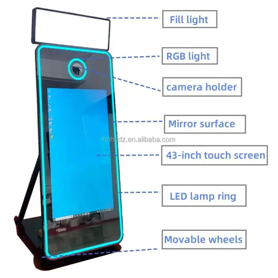 70inch Magic Mirror Smart Photo Booth, 32inch Touch Screen, with Built-in Top Lighting, Front Camera,surround LED Light — view 3