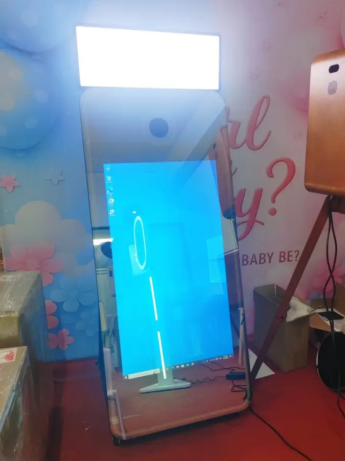 70inch Magic Mirror Smart Photo Booth, 32inch Touch Screen, with Built-in Top Lighting, Front Camera,surround LED Light — view 6