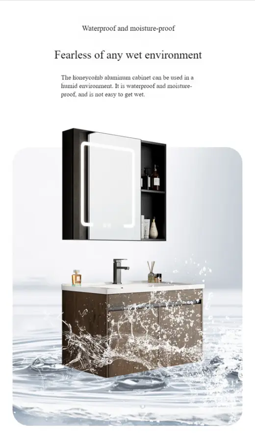 Bathroom Vanity With a Floating Ceramic Countertop Integrated with a Washbasin and a Stone Bathroom Dressing Table — image 3