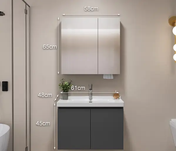 Modern Hotel LED Mirror Stainless Steel Drainer Bathroom Vanity Cabinet Solid Wood Plywood Melamine Board MDF Toilet Fur — view 1