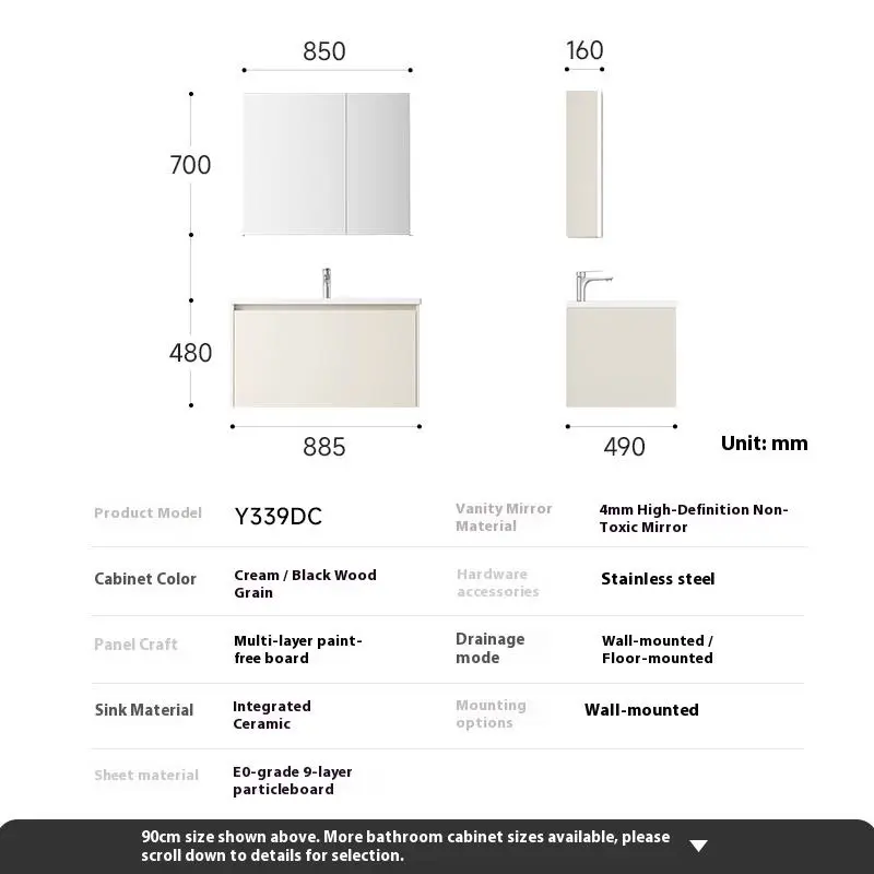 Modern Waterproof Floating Wall-Mounted Wooden Bathroom Cabinet LED Mirror Wall Hung Hanging Ceramic Wash Basin 5 Year Warranty — image 5