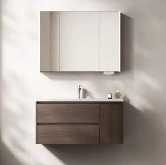 Modern Wooden Lacquer MDF Wall Hung Bathroom Cabinet with LED Mirror Ceramic Basin Faucet Countertop-Waterproof Design — view 1