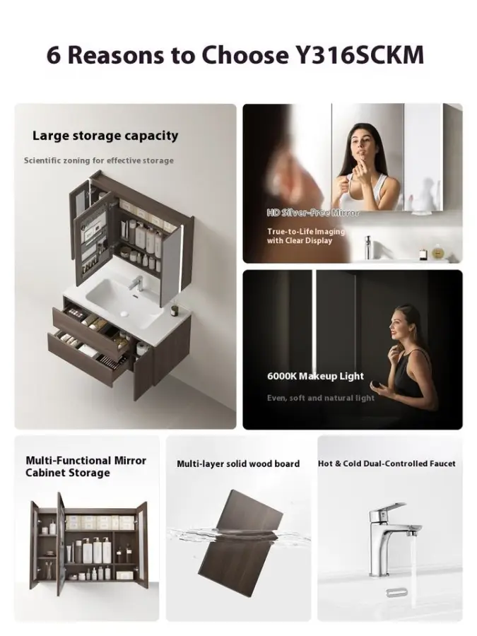 Modern Wooden Lacquer MDF Wall Hung Bathroom Cabinet with LED Mirror Ceramic Basin Faucet Countertop-Waterproof Design — image 2