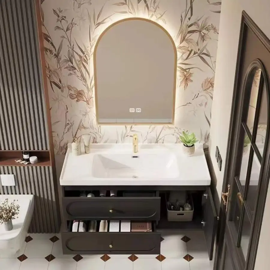 French Style French Makeup Vanity Set Framed Mirror Water-Resistant Dressing Table for Bedroom Bathroom Vanities Apartments — image 2