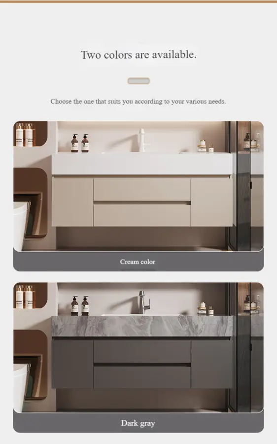 Solid Wood Cream Style Bathroom Cabinet Luxury Light Washstand Sink with Integrated Ceramic Basin for Hotels — image 6