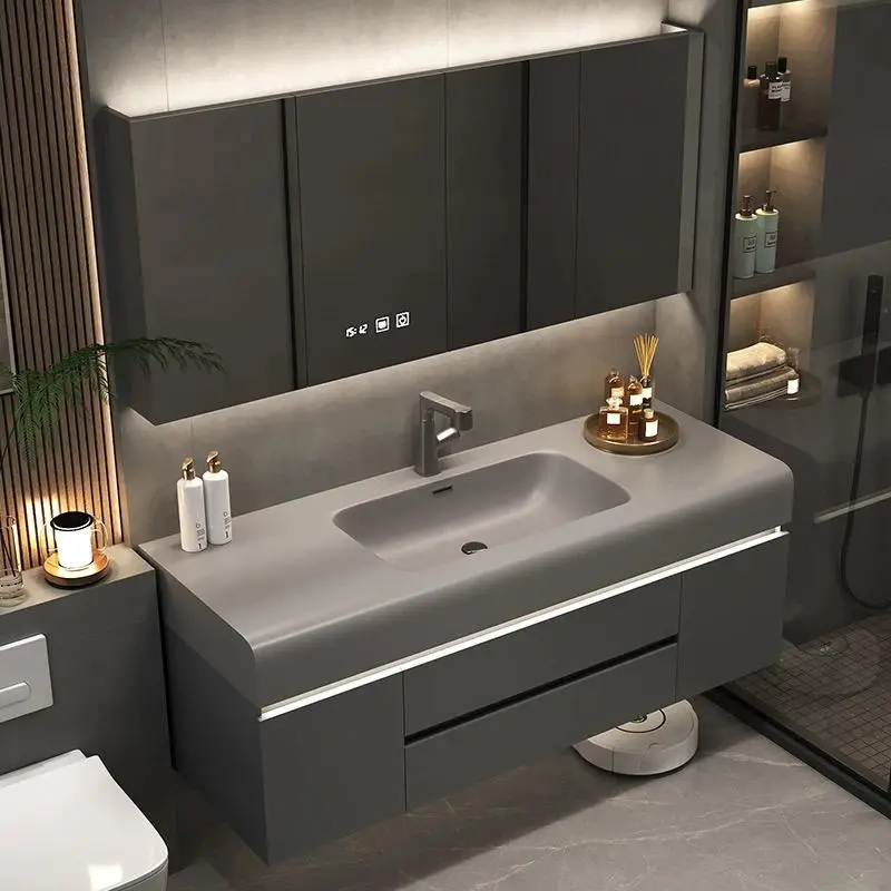 Wholesale Modern Luxury Villa Bathroom Sets Vanities Wash Basin Sink Furniture Wooden Bathroom Vanity Cabinet Smart Mirr — view 1