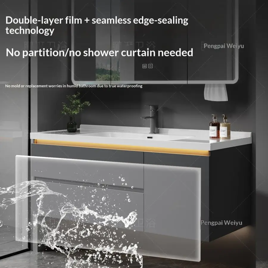 New Style Simple Style Hotel Wind Wall-Mounted All-in-One Basin Intelligent Mirror Ceramic Washbasin Toilet Combination Bathroom — image 3