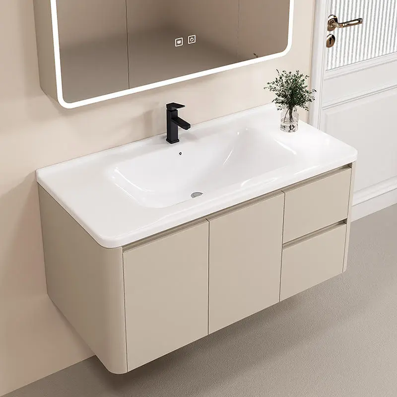 Factory Wholesale Modern Luxury Cream Style Aluminum Wall-Mounted Smart Mirror Bathroom Vanity Cabinet 3-Year Warranty for Hotel — image 2