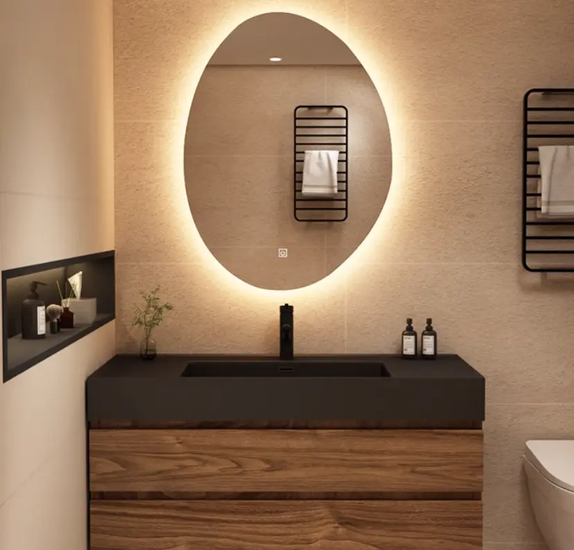 Modern High-end Walnut Colored Integrated Bathroom Vanity Bathroom Vanity with LED Smart Mirror Washbasin Sink Basin — image 3