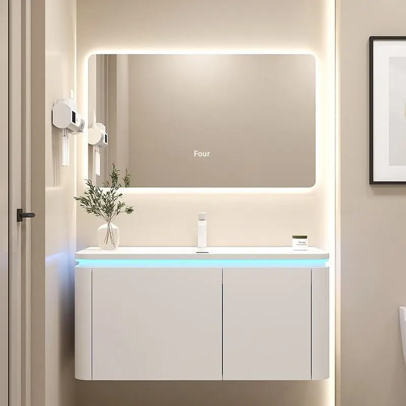 Luxury Cream Style Multi-layer Solid Wood Bathroom Drawer Storage Vanity Wall Mounted Popular Hotel Bathroom Vanity With Sink — image 3