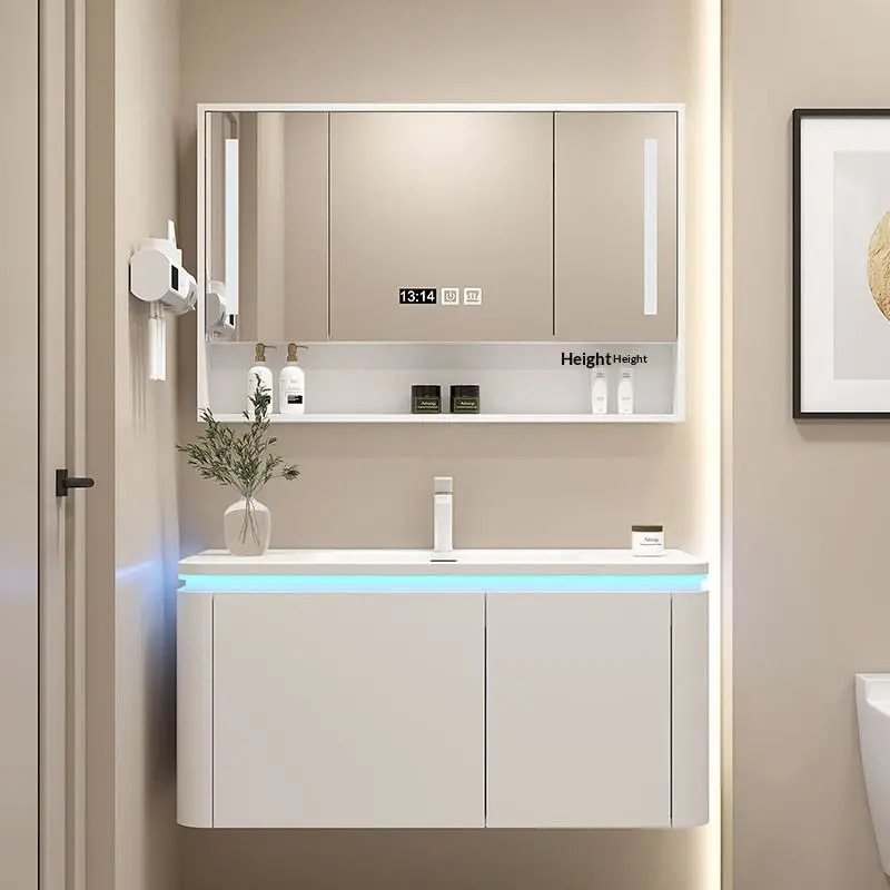 Luxury Cream Style Multi-layer Solid Wood Bathroom Drawer Storage Vanity Wall Mounted Popular Hotel Bathroom Vanity With Sink — image 4