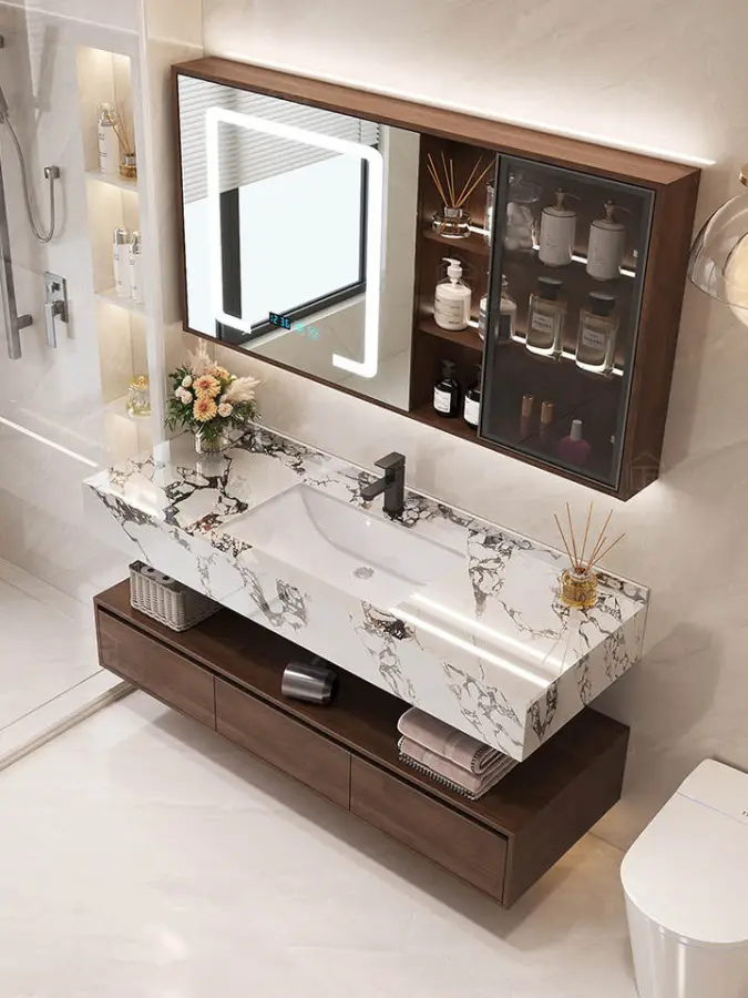 2025 Hot Selling Modern Design Marble Bathroom Vanity Set with Wall Mount Mirror Customized for Hotels and Restrooms — image 6