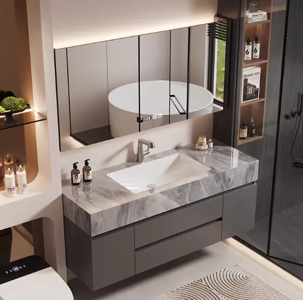 Waterproof Bathroom Wall Cabinet with Mirror and Sink, Modern Vanity for Small Space Luxury Bathroom Cabinets — view 1