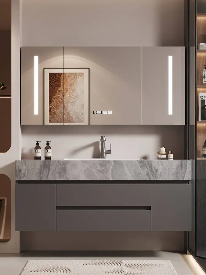 Waterproof Bathroom Wall Cabinet with Mirror and Sink, Modern Vanity for Small Space Luxury Bathroom Cabinets — image 2