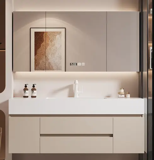 Waterproof Bathroom Wall Cabinet with Mirror and Sink, Modern Vanity for Small Space Luxury Bathroom Cabinets — image 3