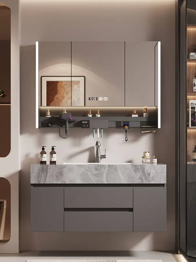 Waterproof Bathroom Wall Cabinet with Mirror and Sink, Modern Vanity for Small Space Luxury Bathroom Cabinets — image 4