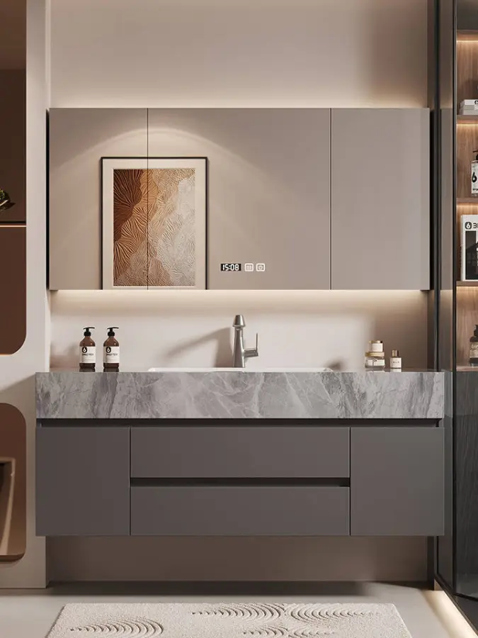 Waterproof Bathroom Wall Cabinet with Mirror and Sink, Modern Vanity for Small Space Luxury Bathroom Cabinets — image 5
