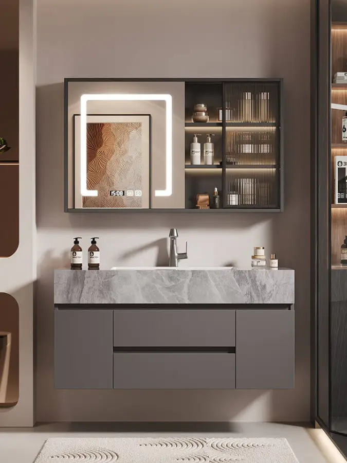 Waterproof Bathroom Wall Cabinet with Mirror and Sink, Modern Vanity for Small Space Luxury Bathroom Cabinets — image 6