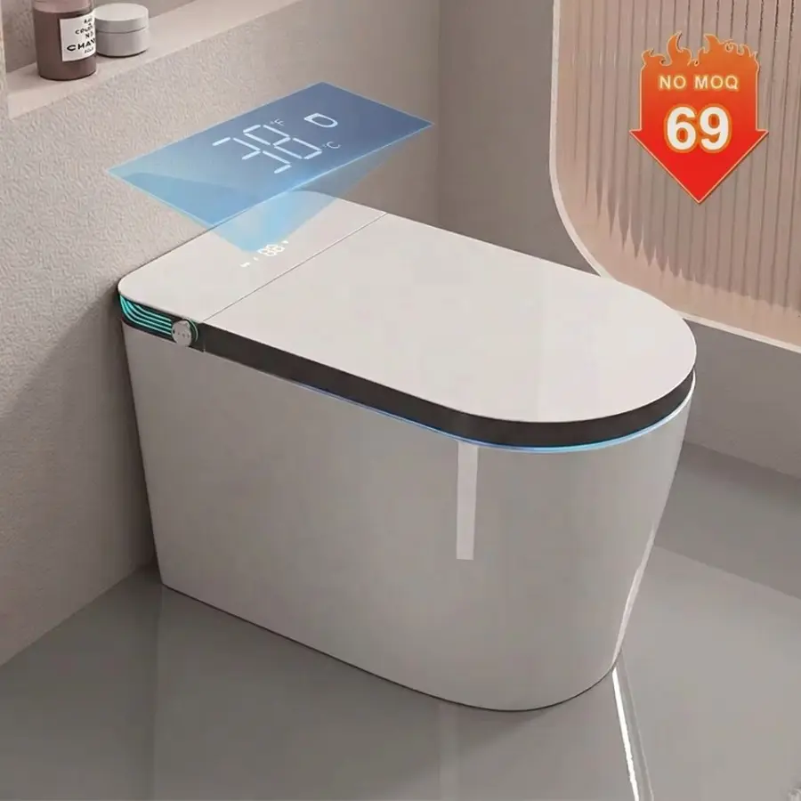Floor Mounted Wc Intelligent Toilet Automatic Operation Flush Bon Cau Thong Minh Auto Open Sensor One Piece Smart Bidet — view 1