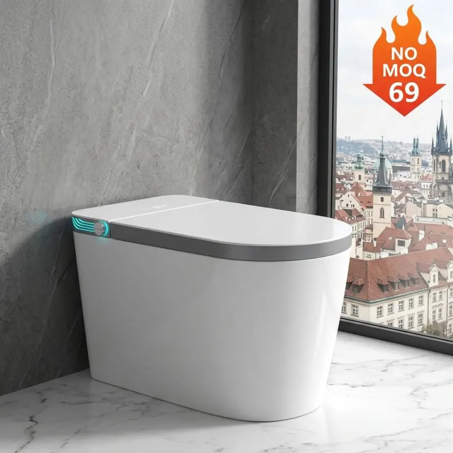 Floor Mounted Wc Intelligent Toilet Automatic Operation Flush Bon Cau Thong Minh Auto Open Sensor One Piece Smart Bidet Toilet — image 4