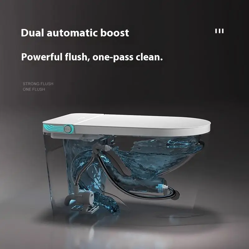 Floor Mounted Wc Intelligent Toilet Automatic Operation Flush Bon Cau Thong Minh Auto Open Sensor One Piece Smart Bidet Toilet — image 7