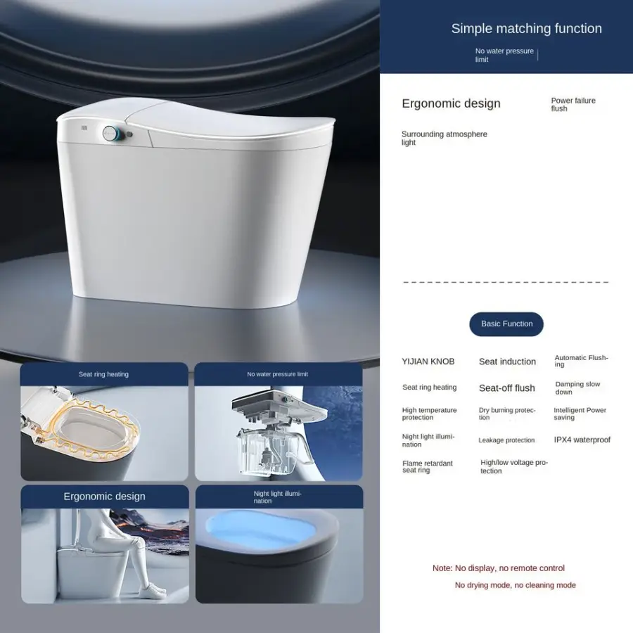 Auto Sensor Flush Elongated One Piece Intelligent Toilet Bowl Smart Toilet with Remote Control Heated Seat Dual-Flush S-Trap — image 7