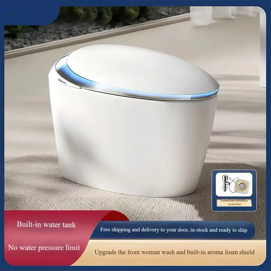 Automatic Electric Smart Ceramic Commode Toilet Floor Mounted with Remote Control Heated Seat Elongated Bowl S-Trap Bathroom — image 3