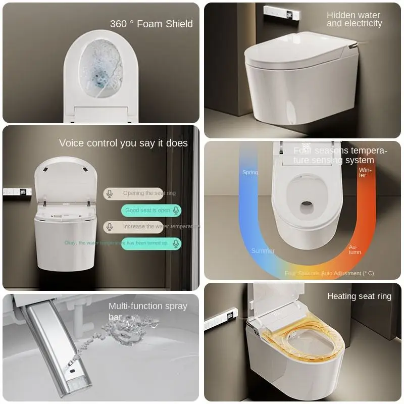 New Design Multicolor LED Elongated Wall-Mounted Ceramic Toilet with Heated Seat and Remote Control — image 6