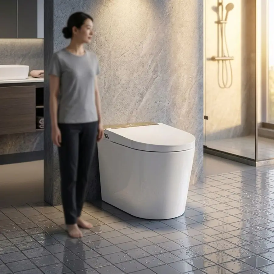 590mm Smart Elongated Design Floor Mounted All Functions Smooth Beauty Lines Small Cute Panel S-Trap Drainage Remote Control — image 3