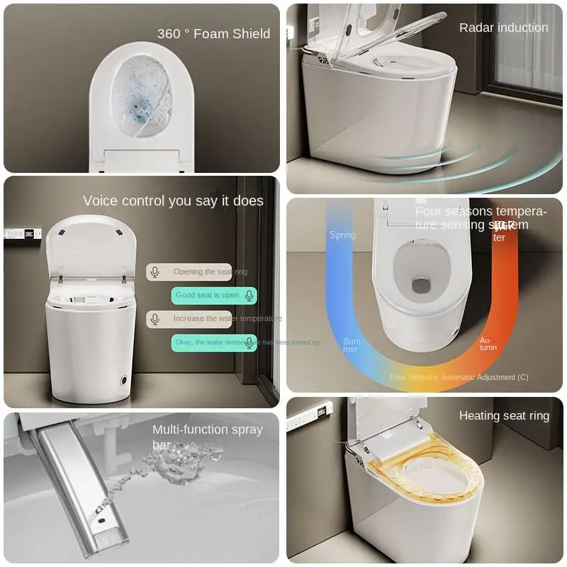 590mm Smart Elongated Design Floor Mounted All Functions Smooth Beauty Lines Small Cute Panel S-Trap Drainage Remote Control — image 4