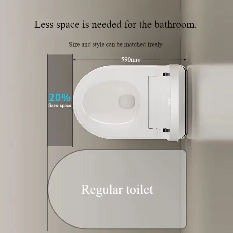 590mm Smart Elongated Design Floor Mounted All Functions Smooth Beauty Lines Small Cute Panel S-Trap Drainage Remote Control — image 7