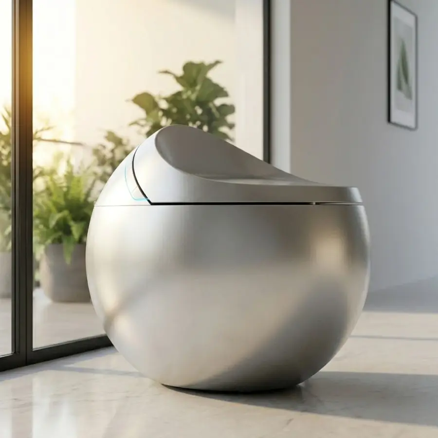 Creative One Piece Gray Egg Shape Smart Toilet Floor Mounted S-trap Automatic Toilet with Night Light Automatic Cover Mo — view 1