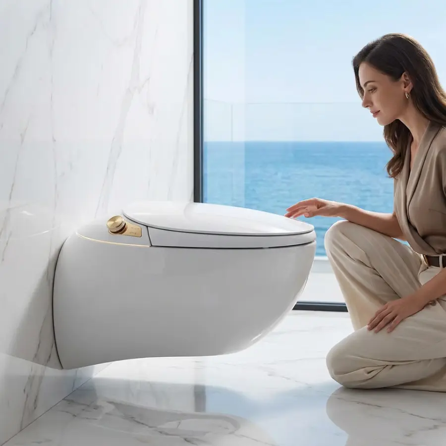 High-end Egg Shape Ceramic Hanging Automatic Sanitary Ware WC Water Closet Bathroom Intelligent Electric Wall Hung Smart — view 1