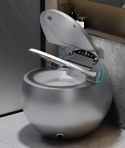 Creative One Piece Gray Egg Shape Smart Toilet Floor Mounted S-trap Automatic Toilet with Night Light Automatic Cover Modern WC — image 3