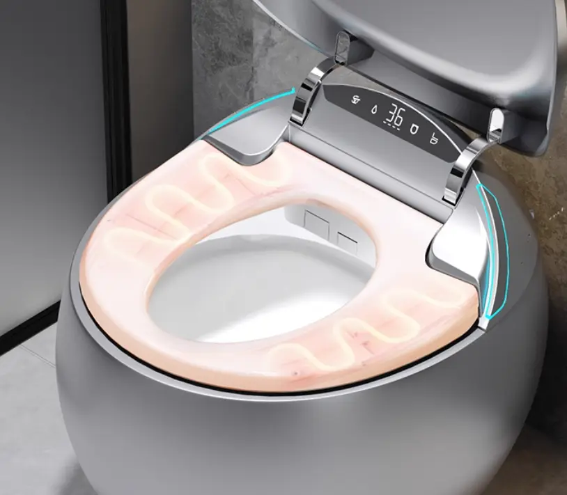 Creative One Piece Gray Egg Shape Smart Toilet Floor Mounted S-trap Automatic Toilet with Night Light Automatic Cover Modern WC — image 4