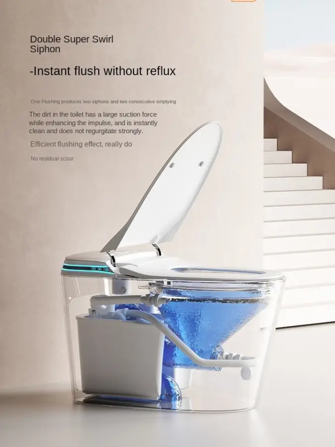 Modern Intelligent Square One Piece Ceramic Smart Remote Control Advanced S-Trap Electric Automatic Flush Bidet Seat Heating — image 7