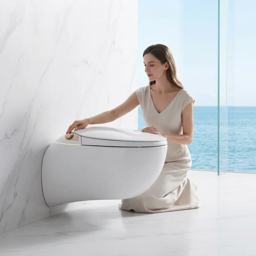 High-end Egg Shape Ceramic Hanging Automatic Sanitary Ware WC Water Closet Bathroom Intelligent Electric Wall Hung Smart Toilet — image 3